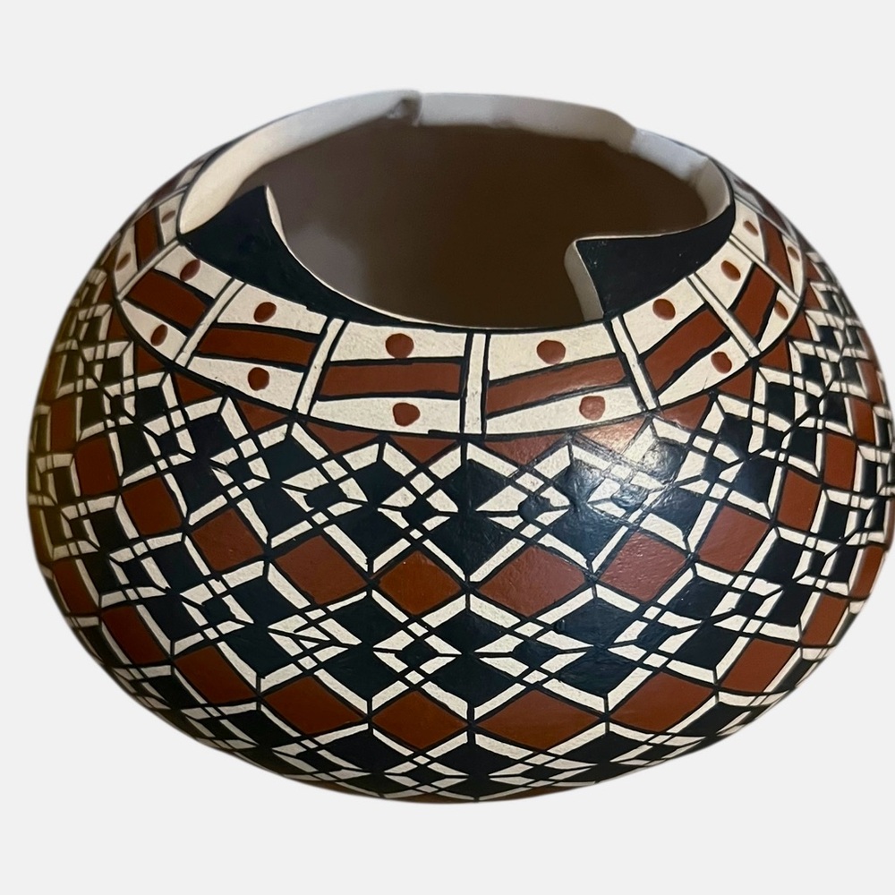 Jesus Pedregon Southwestern Geometric Art Pottery Vase Multicolor Signed Decor
